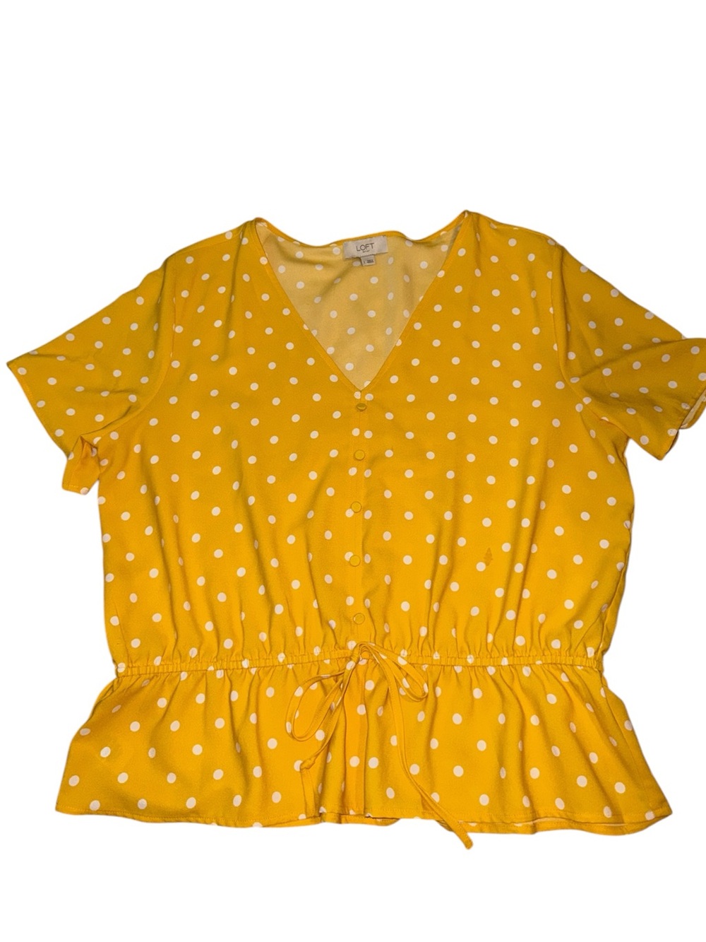 LOFT Mustard Yellow Polka Dot V-Neck Tie-Waist Blouse